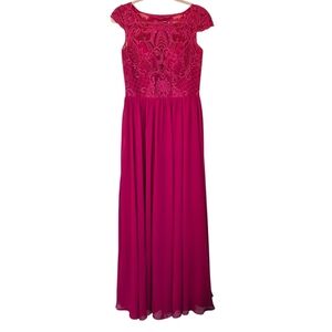 JJ's House Raspberry Pink Lace Top Evening Gown Bridesmaid Wedding Formal